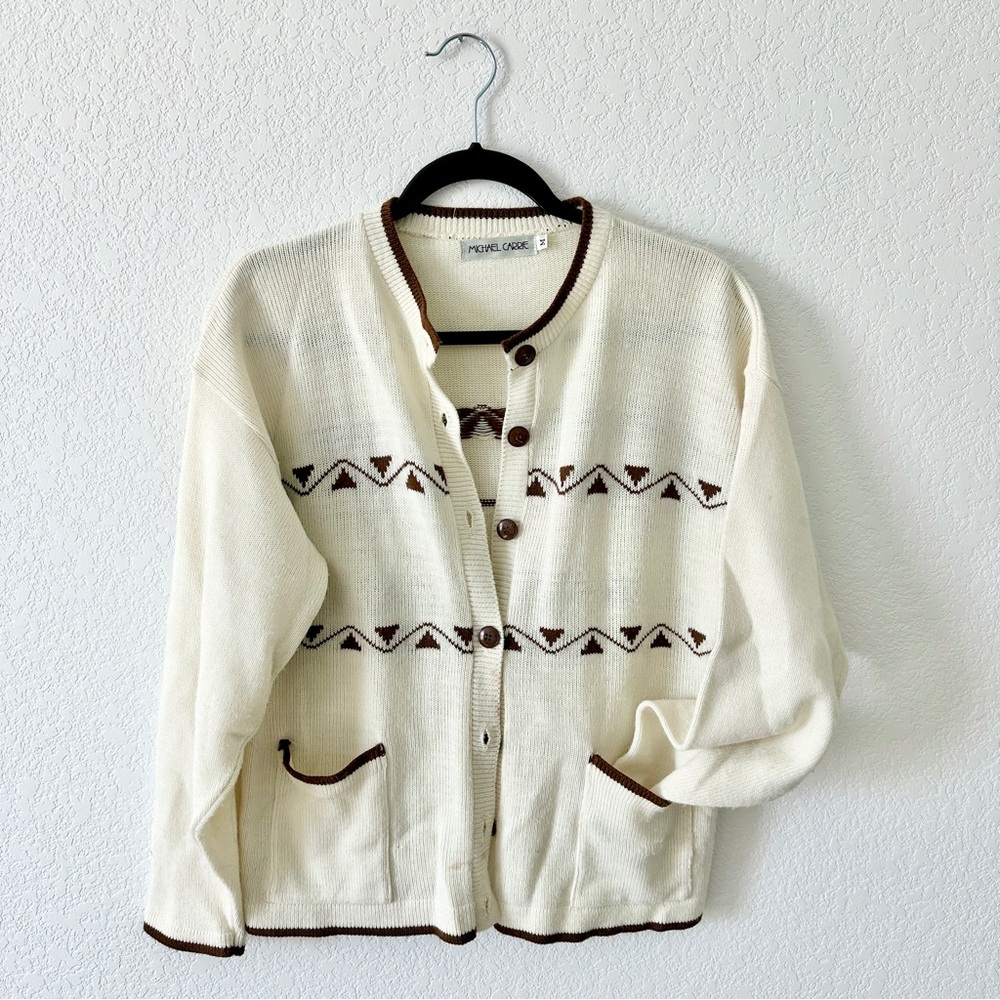 Vintage Cream and Brown Cardigan